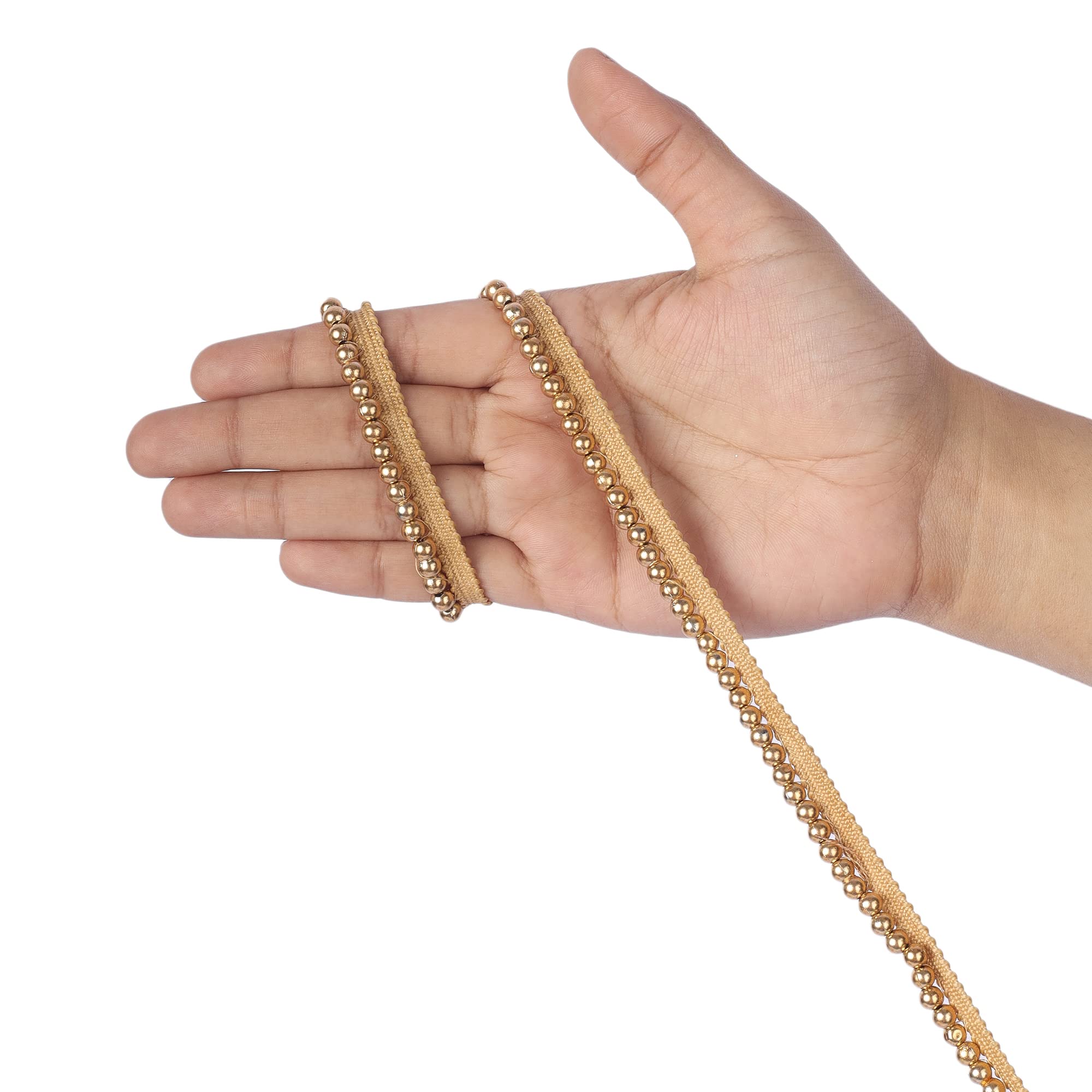 Golden Moti and Pearl Laces for Dresses, Sarees, Lehenga, Suits, Blouse, Bags, Decorations, Borders, Crafts and Home Decor (9 Mtr)