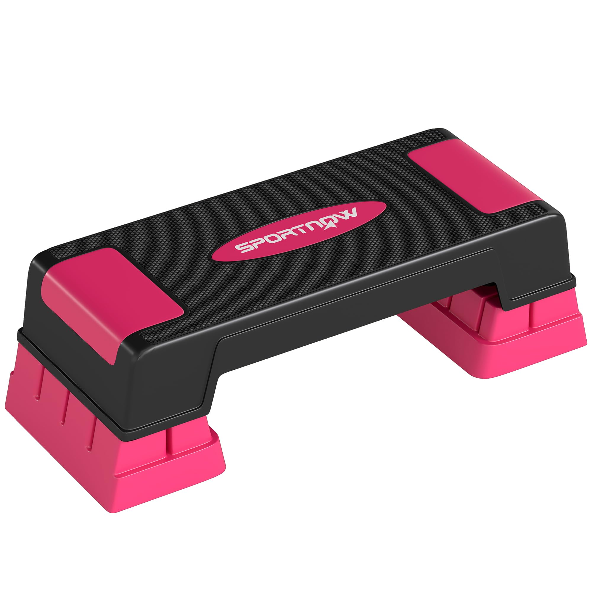 SPORTNOW Steppbrett höhenverstellbar Fitness Aerobic Stepper mit 3 Stufen (12/17,5/22,5 cm), Anti-Rutsch-Matte, Rutschfest Step Bench für Zuhause Fitnessstudio Büro Schwarz+Rosa