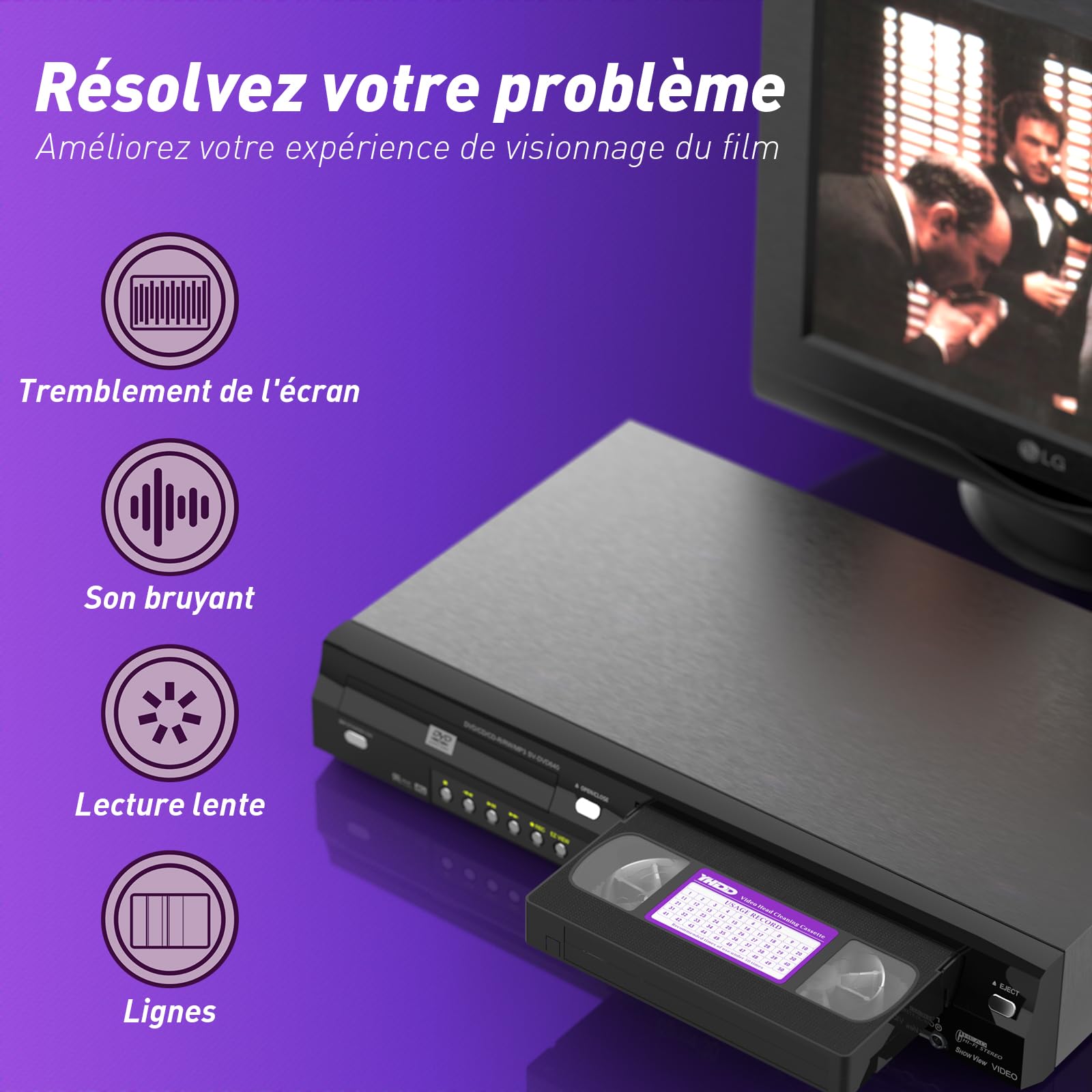 Ruban nettoyant pour tête de magnétoscope VHS/VCR - Réutilisable 50 Fois