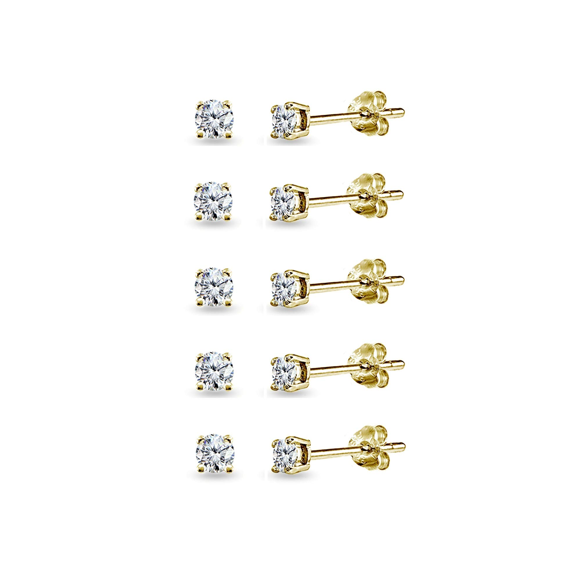 5-Pair Set Sterling Silver Cubic Zirconia 3mm Round Small CZ Stud Earrings Set for Women Men