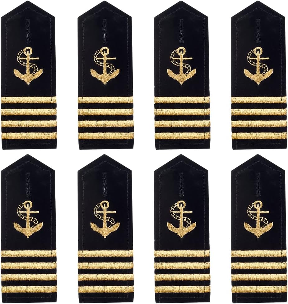 WEBEEDY 4 Pairs Shoulder Boards Epaulets Sailor Epaulette Gold Anchor Hardboard Shoulder Boards Epaulets Captain Mate Navy Fleet Admiral Uniform for Halloween Costume