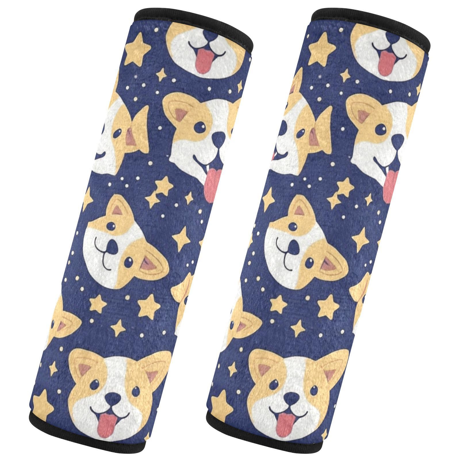 Seat Belt Covers 2 Pack Cute Puppy Car Seat Strap Covers Super Soft Night Sky Stars Car Seat Neck Cover for Boys Girls Adults Babies M