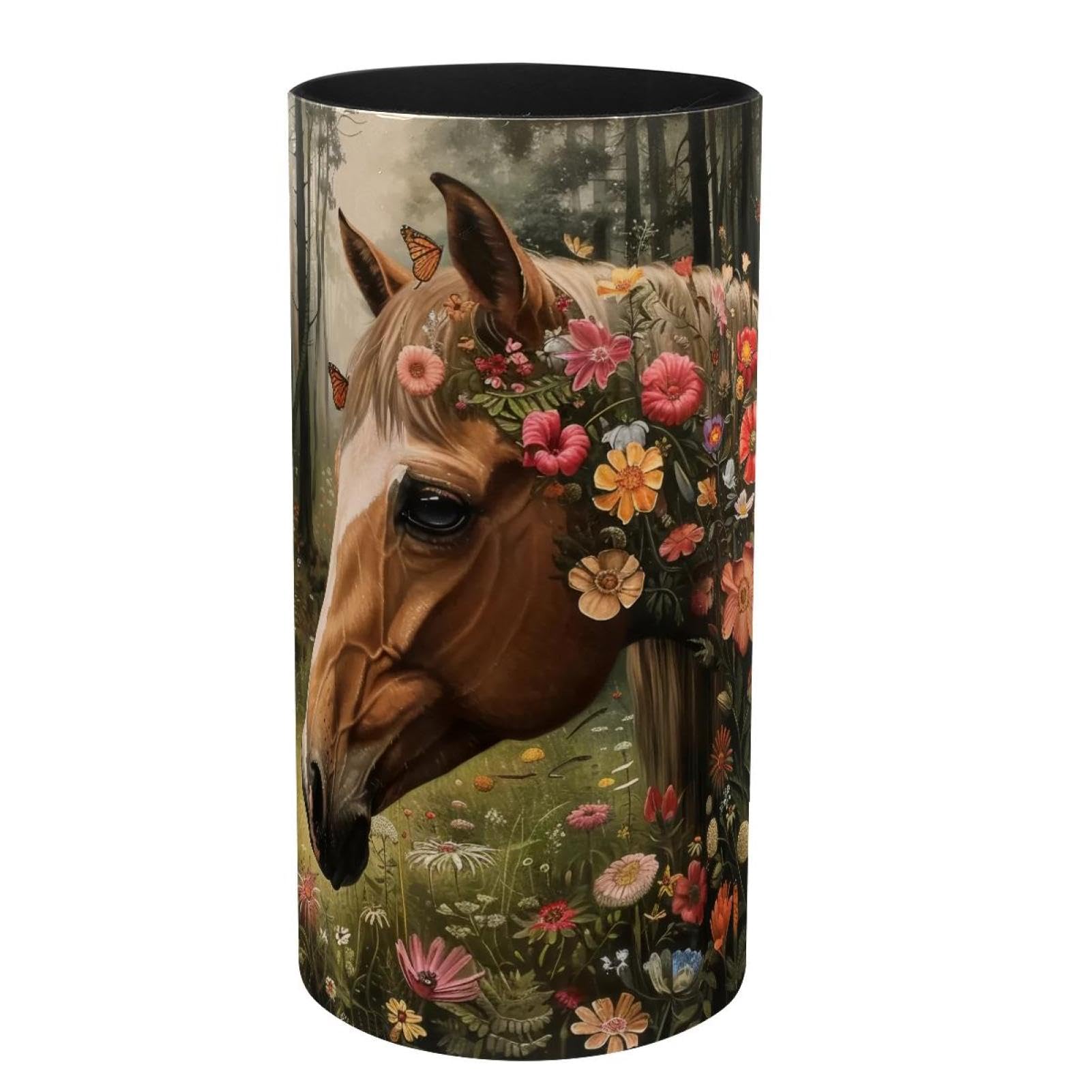 Boîte à musique en métal décor fleurs et chevaux pour rangement de bureau