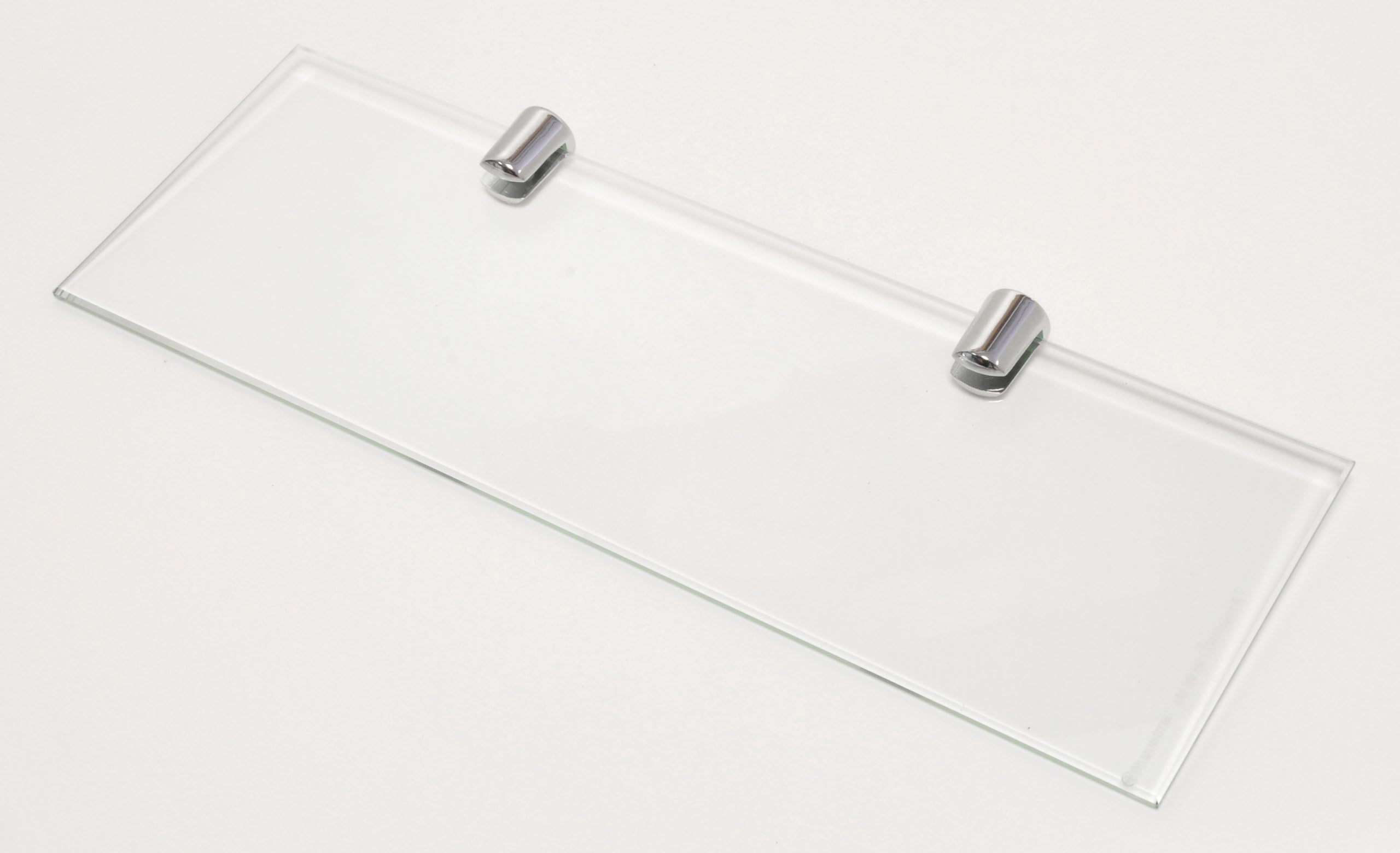 BSM Marketing Set of 2 15 3/4" x 4" approx, 1/4" Thick Toughened Glass Shelves With Chrome Finish Shelf Supports