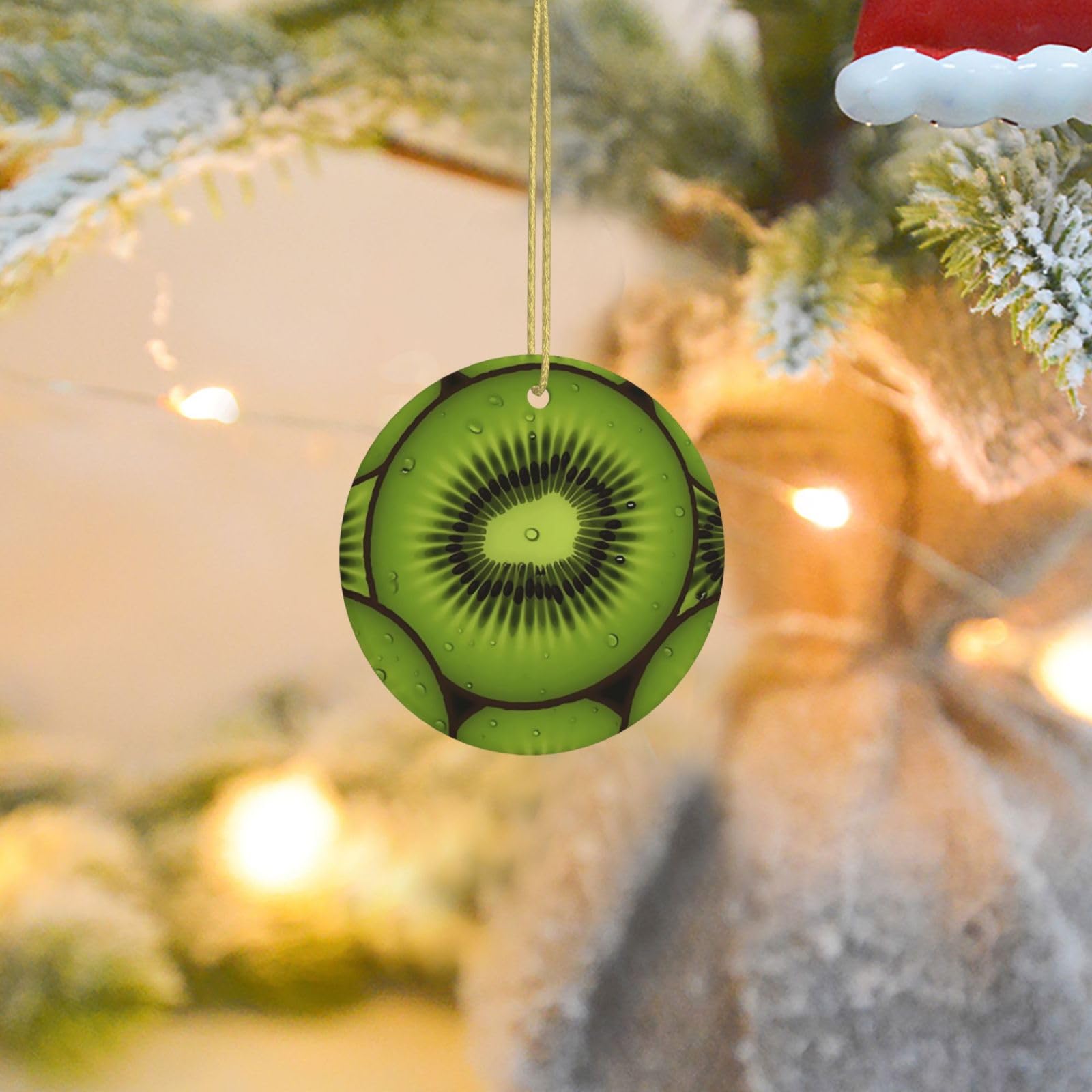 Christmas Tree Ornaments Ceramics Christmas Round Decorations Kiwi Slices Ceramics Ornaments Circle Pentagram Xmas Tree Hanging Pendant for Christmas Tree Party Holiday Home Decor