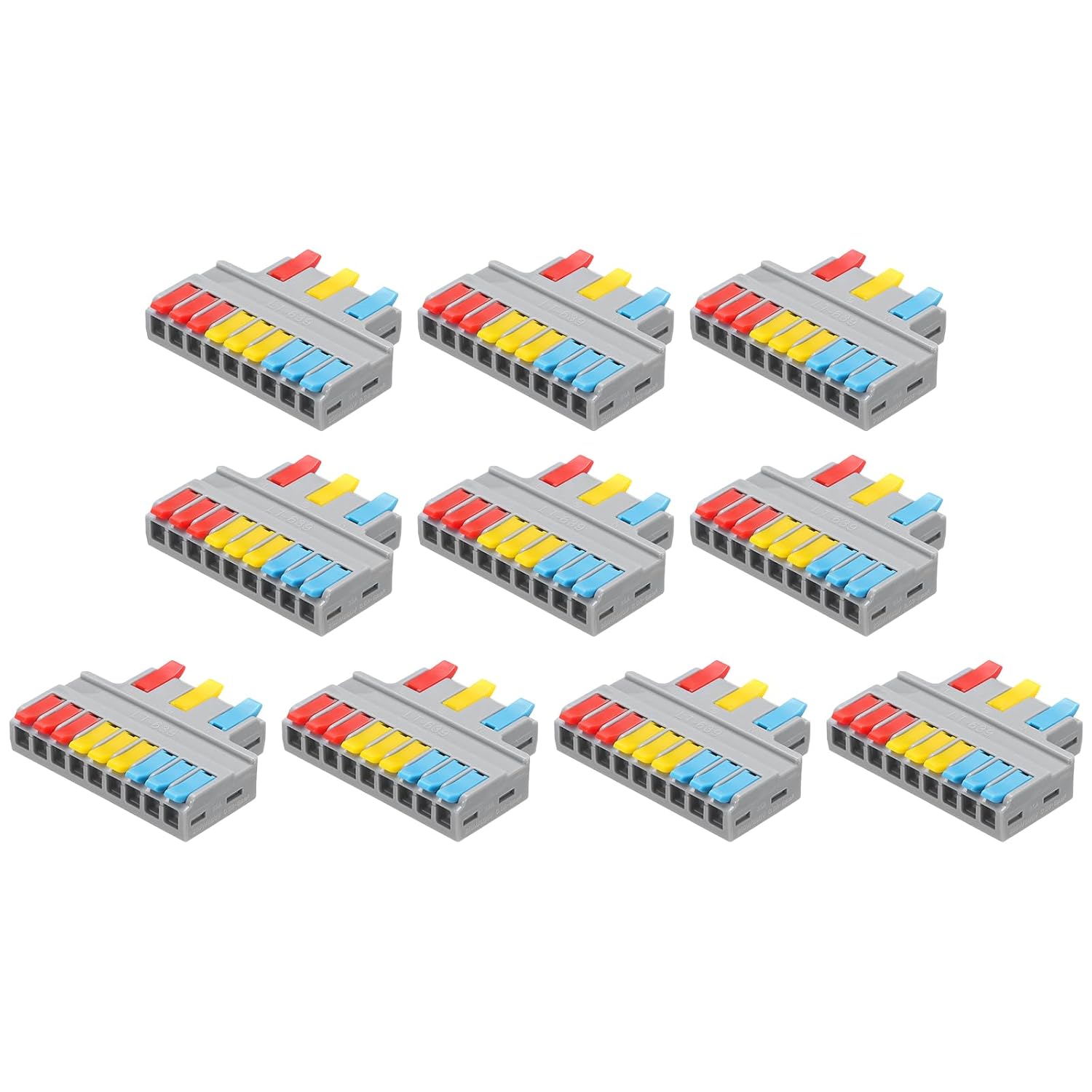 MECCANIXITY 10pcs Din Rail Press Quick Terminal Blocks DIY Splicing Wire Connectors (3 in 9 Out) 35A Terminal Blocks for Wiring Cable Circuit Inline 28-12AWG