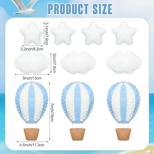 Miniatura 8 de Poen 10 piezas de globo de aire caliente con estrella y nube, decoración de pared occidental para dormitorio, mini nubes de fieltro, estrellas,