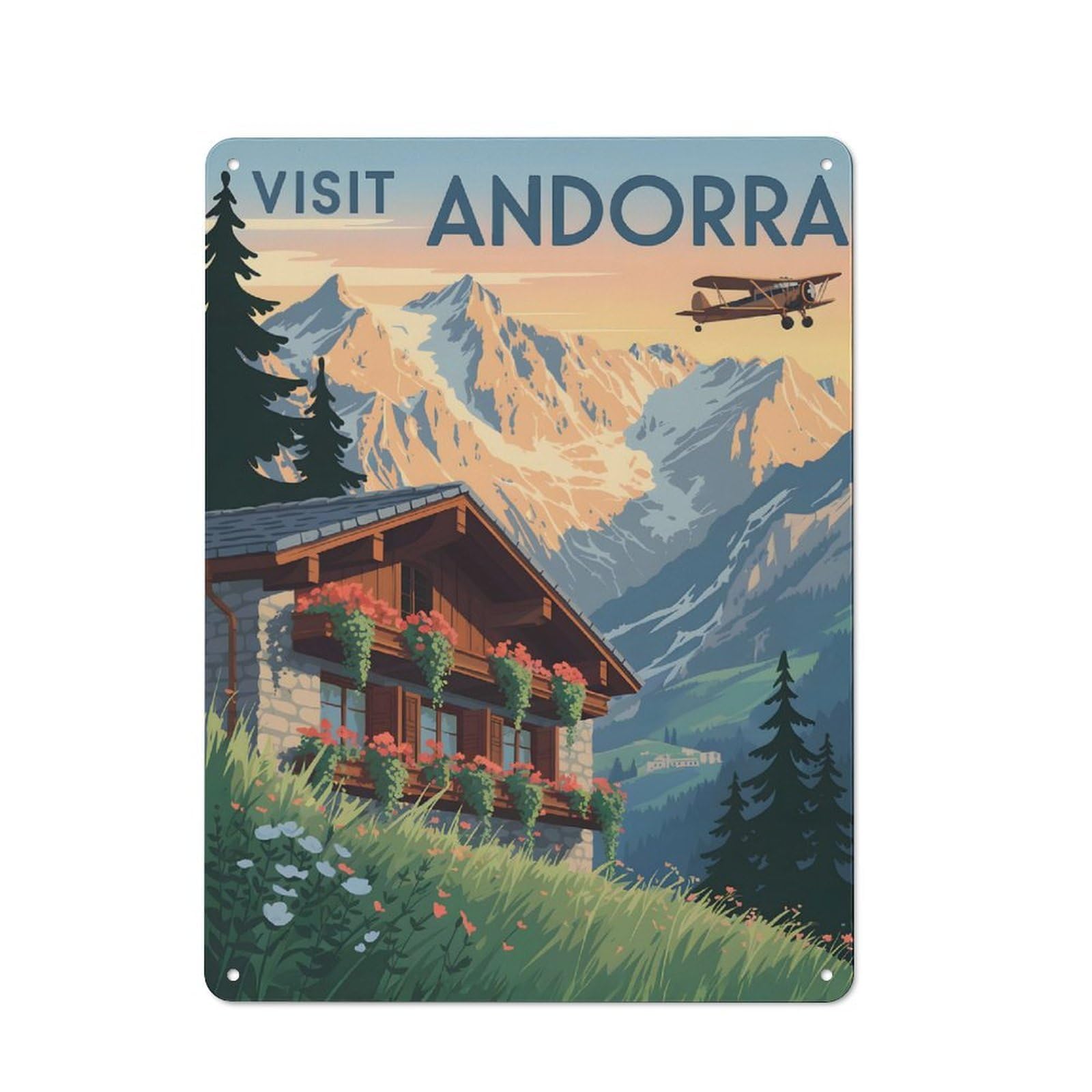 Junmoney Style-3 Visit Andorra Travel Tin Wall Sign 40X30cm, Loft Style Industrial Wall Decor For Loft, Studio, Office Or Creative Room