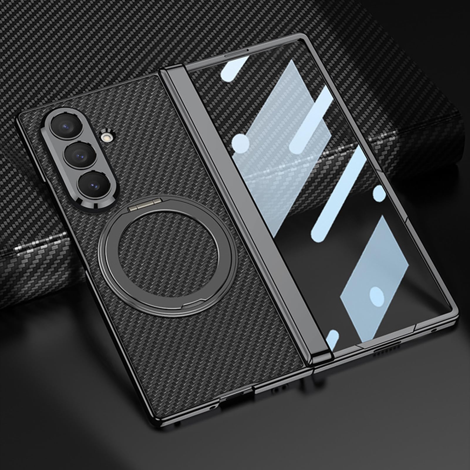 Pelle Custodia Per Samsung Galaxy Z Fold 8 Ultra, Proteggi Schermo Cover | Placcatura Anello Rotante Elegante Guscio Cerniera Resistente ai Graffi Caso