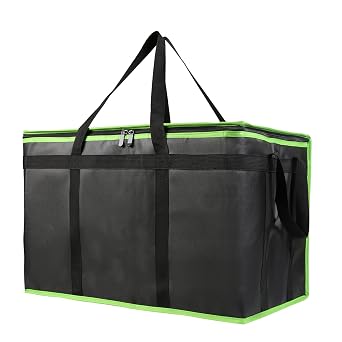 Bodaon Insulated Food Delivery Bag, -Large Insulated Pizza Delivery Bags, Black with Green Edge, 1-Pack