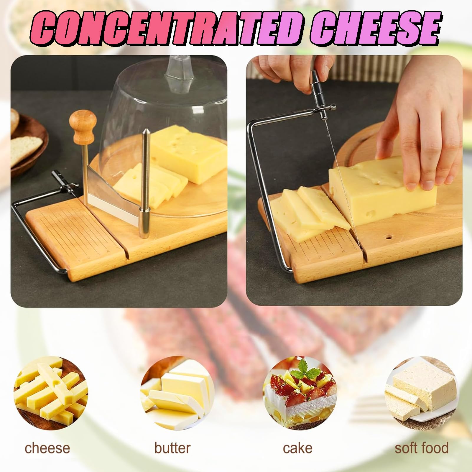 Käse-Lockenwicklerrad, Käsehobel mit Handkurbel und feinem Zerkleinerer, Holzmaterial und Silikon, Anti-Rutsch-Matte, Käseschneider für gewerbliche Haushalte (Abdeckung) A