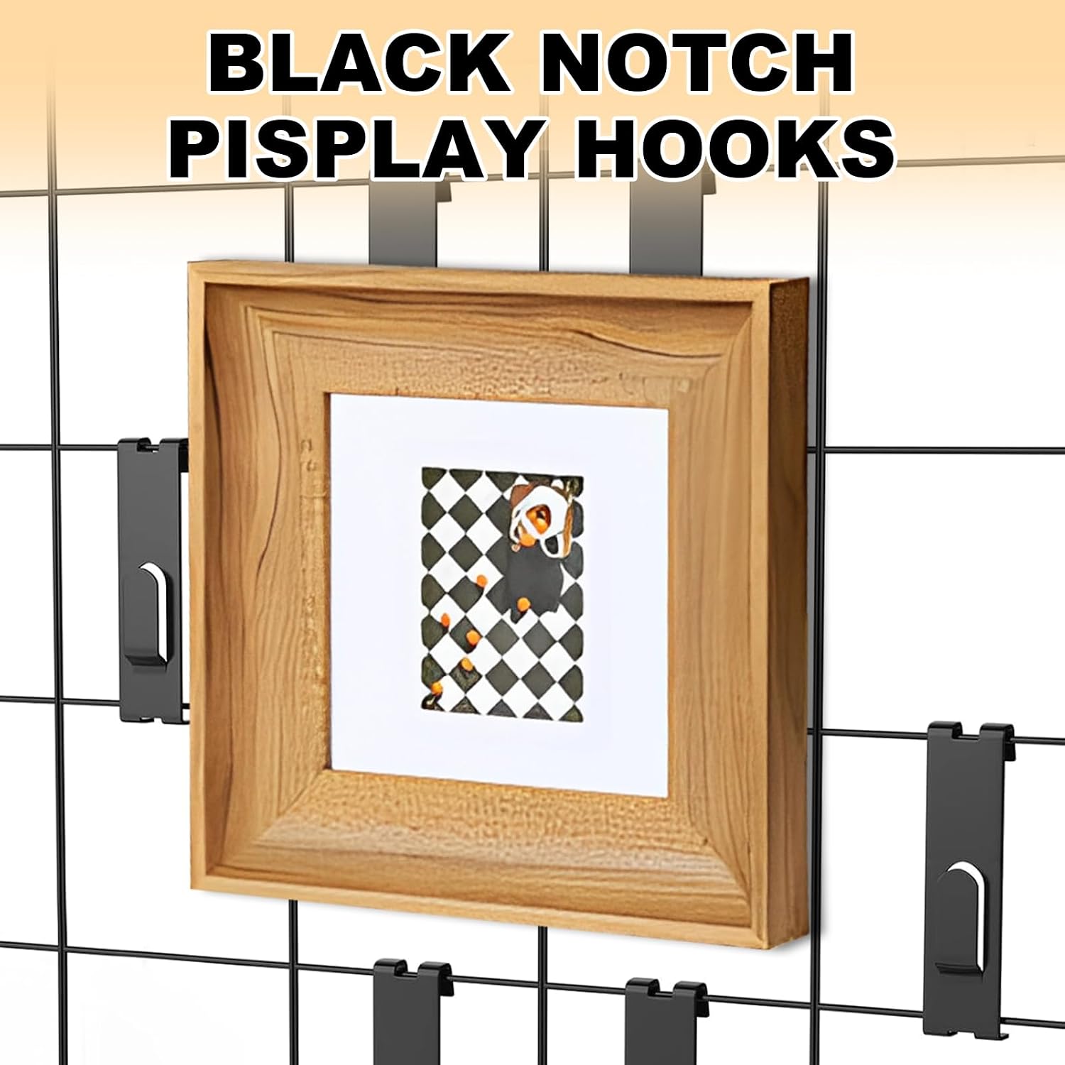 ABuff 50 Pcs Gridwall Hooks Utility Notch Grid Wall Hooks, Black Metal Grid Wall Picture Hanger WallGrid Panel Pegs Gridwall Accessories for Picture Photo Frame Painting Artworks Canvas