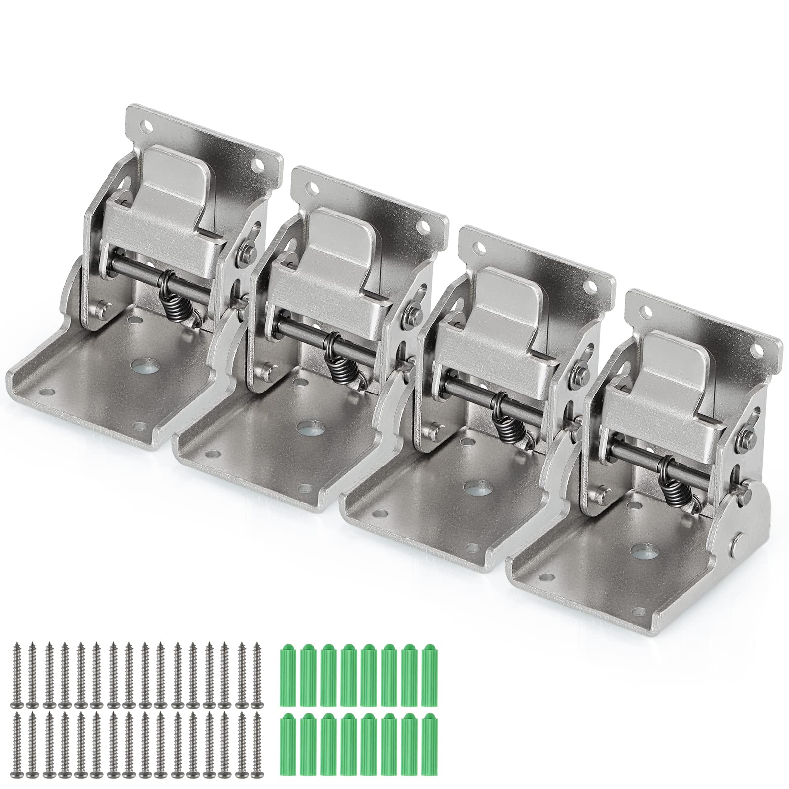 MDLUU Folding Brackets Heavy Duty, 90 Degree Self-Lock Hinges for Table Leg, Wall Shelf, 330lbs Per, Pack of 4(Silver)