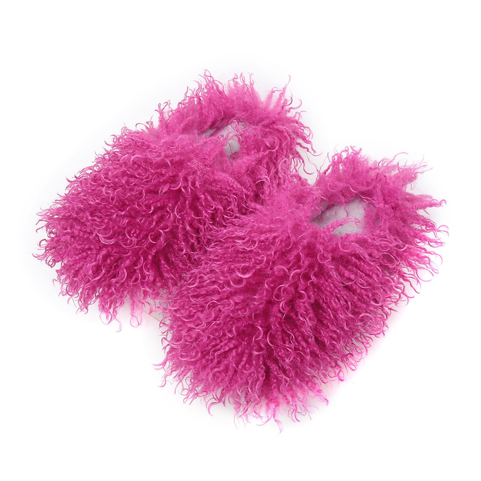 Unisex Fuzzy Faux Fur Slippers, Women's Fluffy Long Hair Sheep Faux Fur Slip on Slides, Girls Luxury Big Fluffy Outdoor Flat Slippers, Long Curly Hair Non-Slip Warm Home Slide Shoes