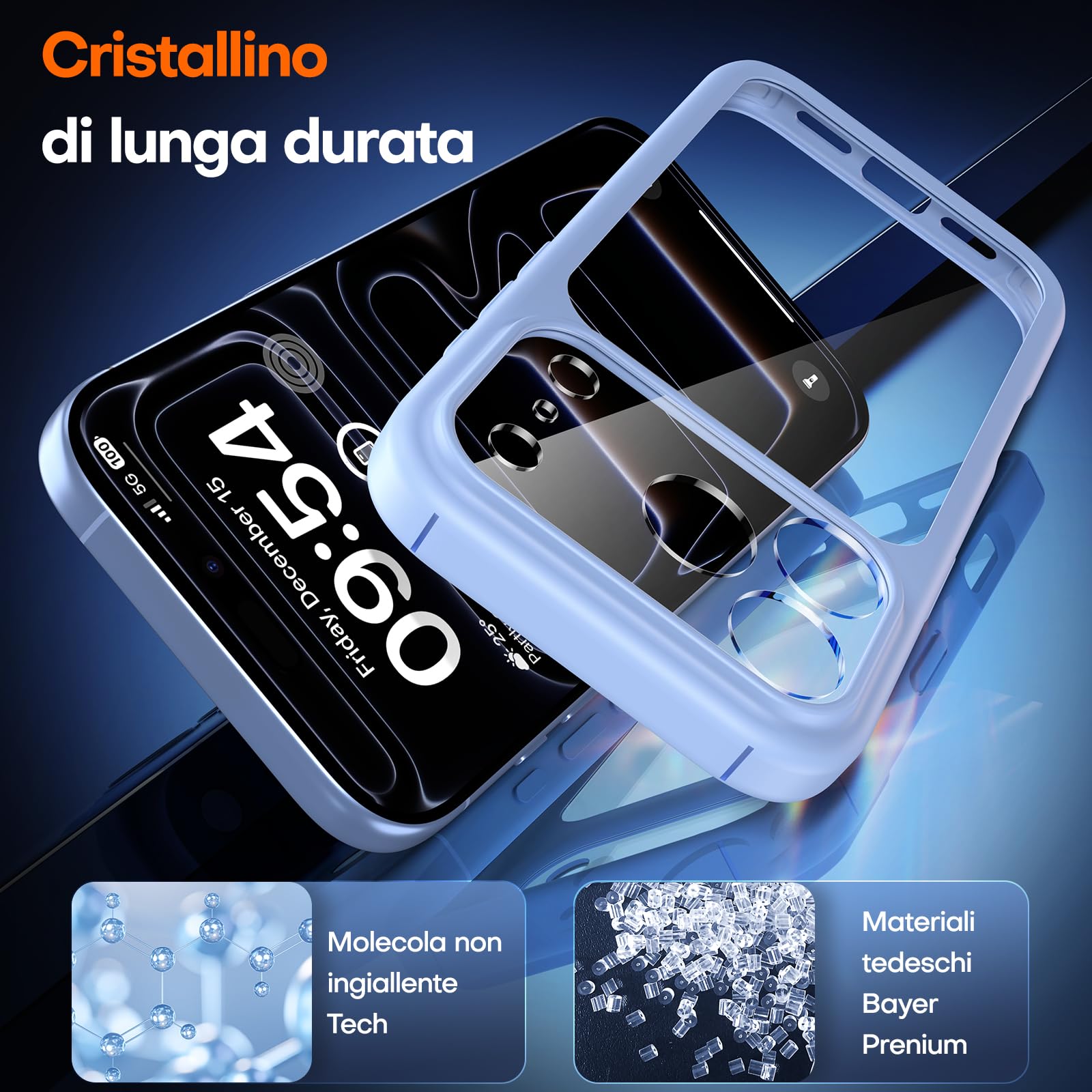 TAURI Cover per iPhone 17 Pro con Pellicola in Vetro Temperato,Protezione Completa della Fotocamera,Trasparente Custodia per Sottile Anticaduta - Blu Stellare