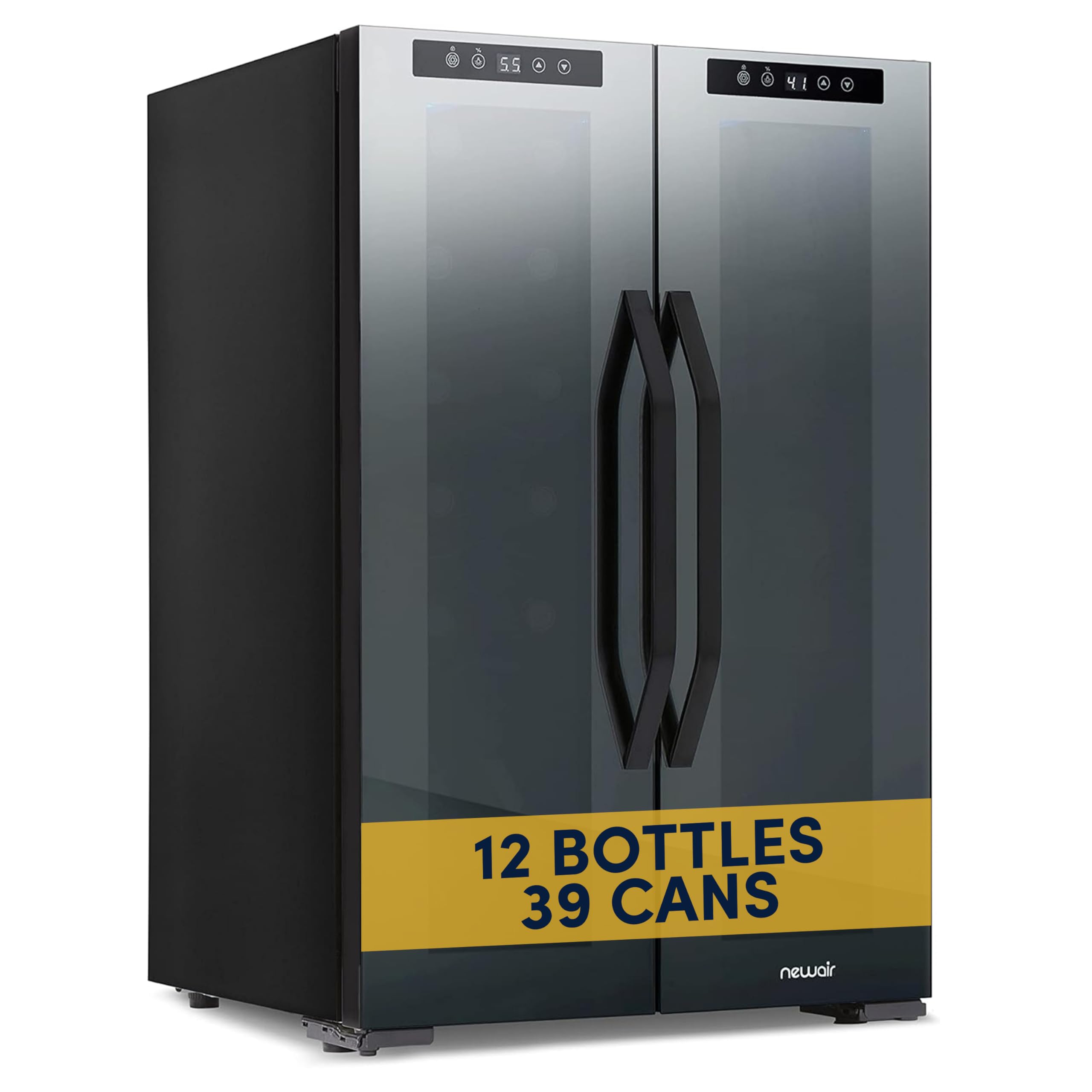 20" Dual Zone Beverage Refrigerator & Wine Cooler for 12 Bottles & 39 Cans | Freestanding or Built-In Under Counter Mini Fridge for Beer, Wine and Soda | Black