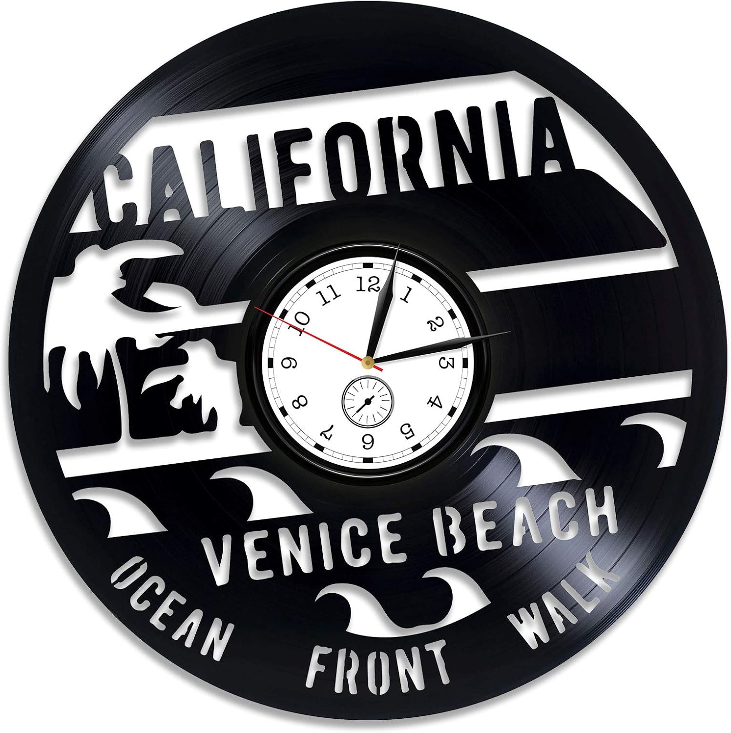 California Wall Clock Venice Beach Vinyl Clock Los Angeles Xmas Gift USA Vinyl Wall Clock California Vinyl Record Wall Clock Venice Beach California USA Clock California Clock 12 inch