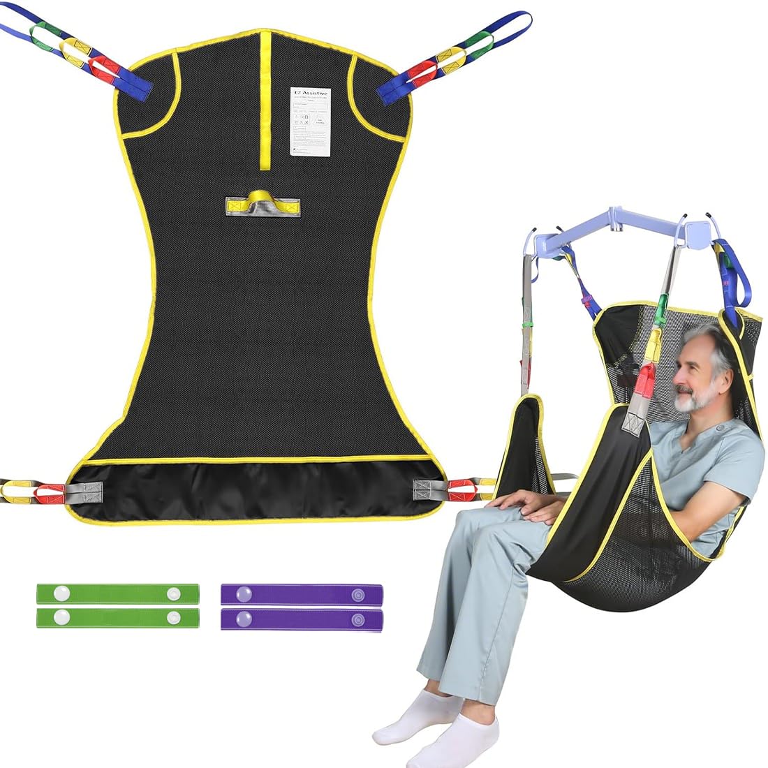 EZ Assistive Universal Full Body Patient Lift Sling,Medical Sling for Bed Positioning and Bathing Assist Aids,Transfer Sling for Elderly,Disabled,Bedridden (Black, Medium)