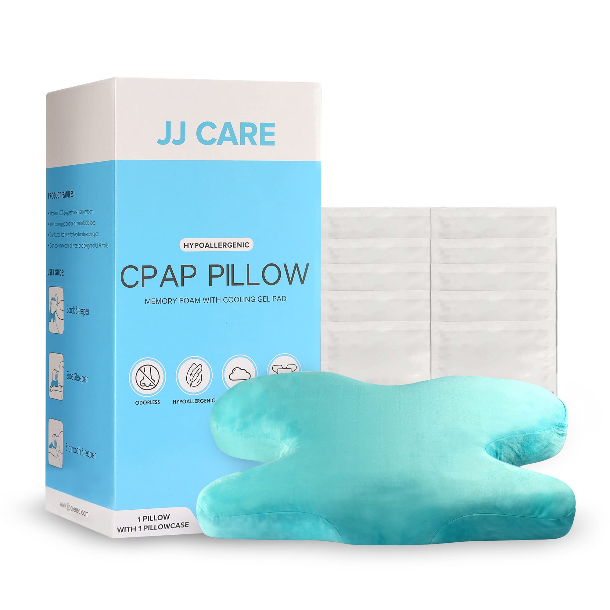 Photo 1 of JJ CARE CPAP Pillow, Cooling Pillow for CPAP Side Sleeper, Memory Foam CPAP Pillow for Stomach Sleeper, CPAP Contour Pillow for All Types of Masks, with Pillowcase and CPAP Wipes
