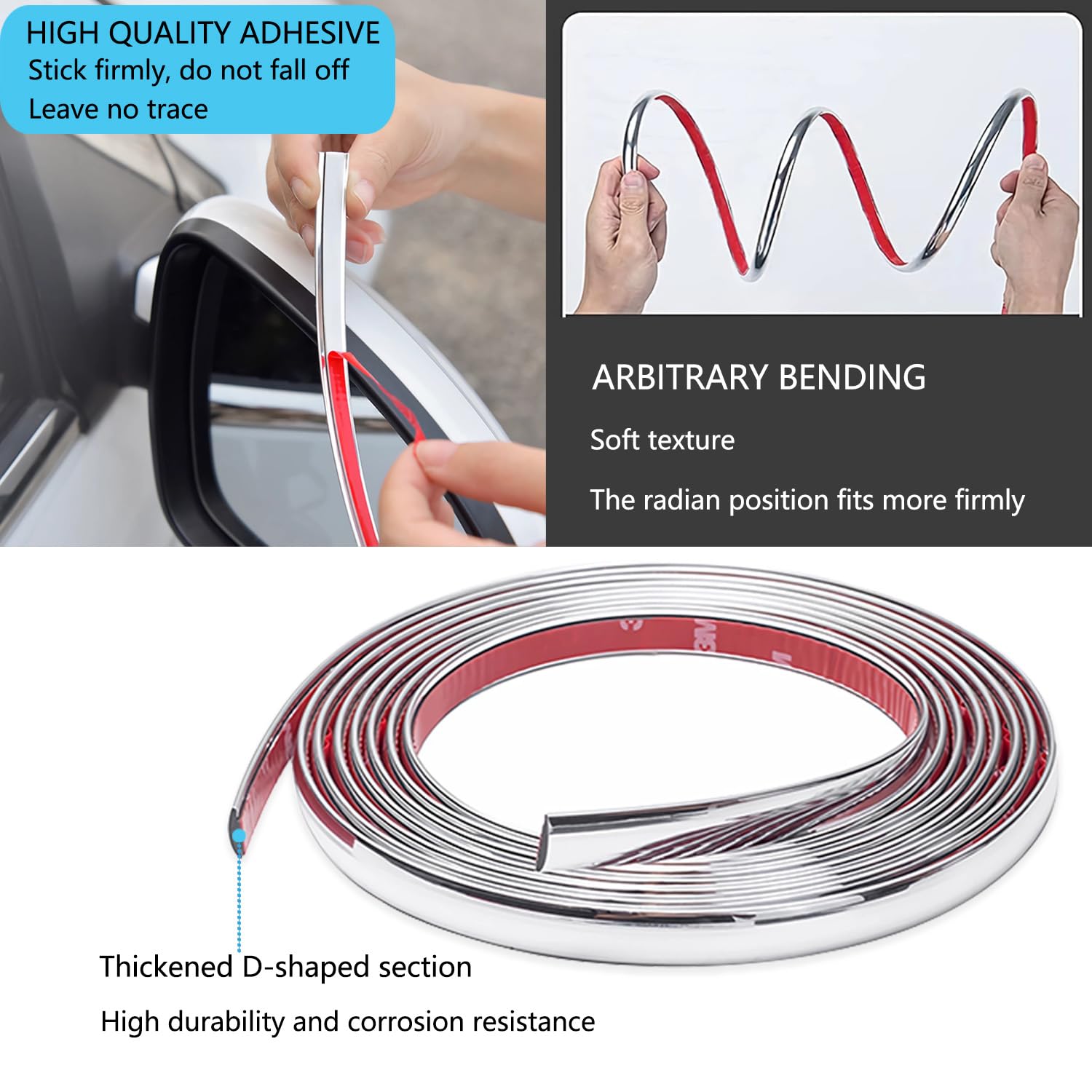 Striscia Adesiva Cromata Auto 6mm*5M Striscia Decorativa per Auto Cromata per la Decorazione Esterna dei Finestrini Della Carrozzeria (6mm*5M)