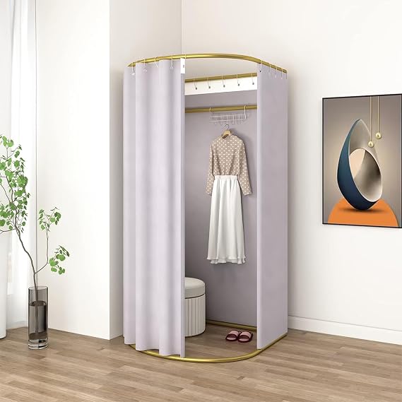 Madamera Clothing Store Fitting Room with Shading Curtain, Portable Temporary Mobile Privacy Protection Dressing Room, Foldable Mall Simple Changing Room and Display Rack, 200x100x95cm (Grey)