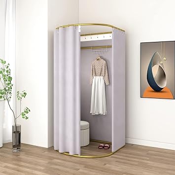 Madamera Clothing Store Fitting Room with Shading Curtain, Portable Temporary Mobile Privacy Protection Dressing Room, Foldable Mall Simple Changing Room and Display Rack, 200x100x95cm (Grey)