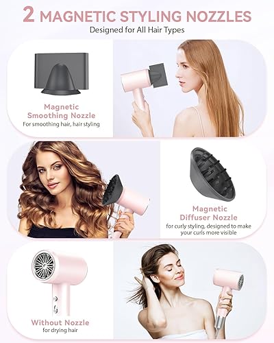 Miniatura 5 de Secador de pelo para mujer de alta velocidad de 1500 W, secador iónico para cabello rizado, motor silencioso sin escobillas, secado rápido,