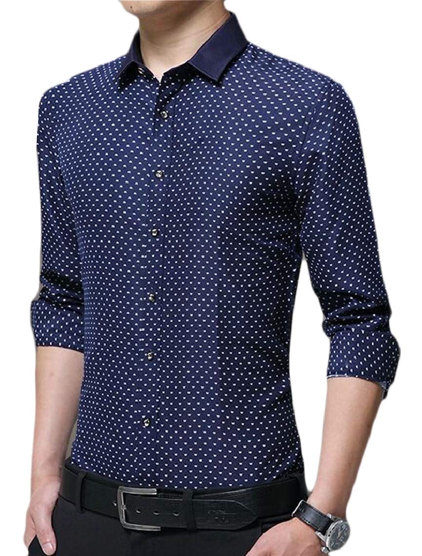 Gocgt Men's Fashion Print Slim Print Casual Long Sleeve Button Down Shirt 4 XXL