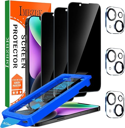 IMBZBK [Eliminación automática de polvo] Paquete de 3 protectores de pantalla de privacidad para iPhone 14, accesorios privados antiespía, película