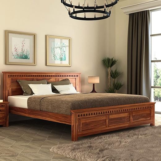 MAMTA Decoration Solid Sheesham Wood King Size Bed Without Storage Bed for Bedroom Solid Wooden Furniture Beds for Home Li...