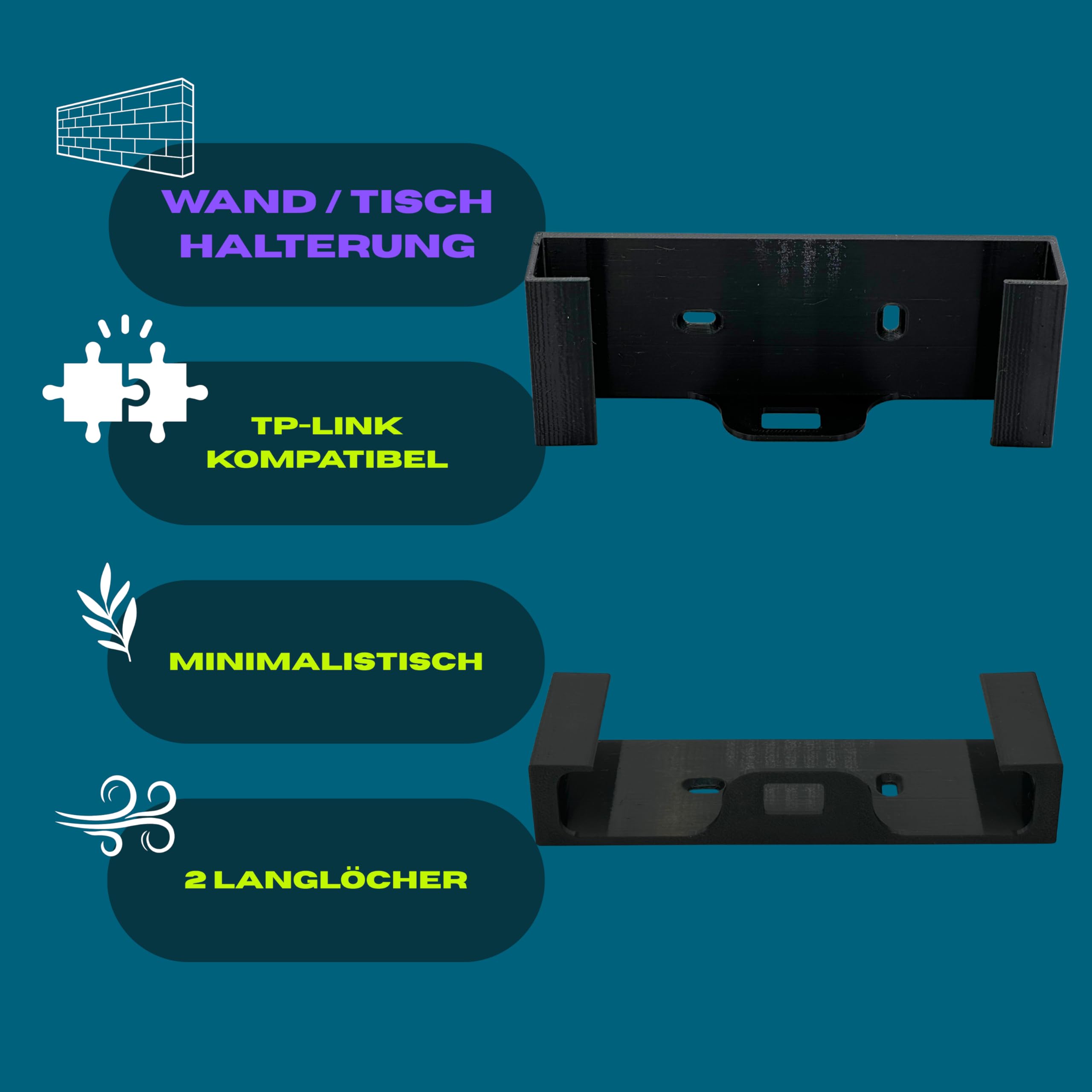 Soporte de pared para router TP-Link M8550 5G, montaje en pared y mesa, o en caravanas de plástico negro, fabricado en Alemania.
