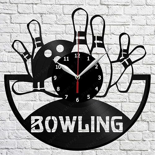 Reloj de pared de vinilo con diseño de bolos para decoración del hogar, hecho a mano, regalo de personalidad (tamaño 12 pulgadas, color negro) Reloj de pared de vinilo con diseño de bolos para decoración del hogar, hecho a mano, regalo de personalidad (tamaño 12 pulgadas, color negro)