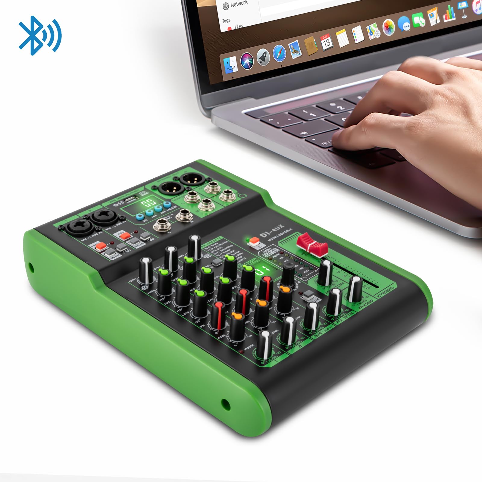 Mixer audio professionale, alimentazione phantom, preamplificatore per microfono, serie DI-4UX, verde, 19,3 x 26 x 4,5 cm