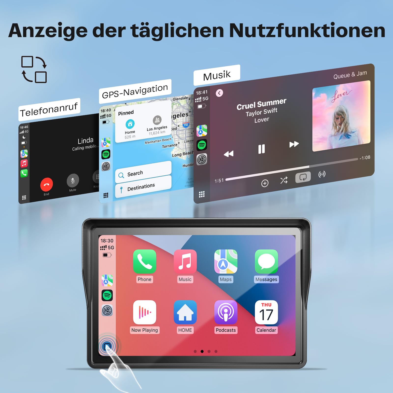 WonVon 5 Zoll Motorrad Carplay Display Motorrad Navigationsgeräte mit Motorrad Navi CarPlay & Android Auto Wasserdicht Motorräder Display mit Bluetooth Sprachassistenten Magnetische Halterung