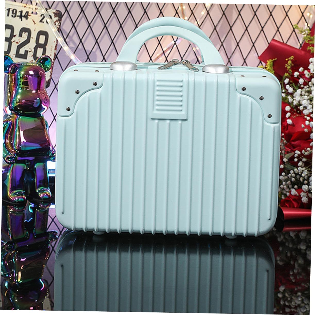 Homoyoyo Capacity Makeup Organizer Vintage Cosmetic Suitcase for Travel Material Smooth Finish Easy Storage Use for Office School