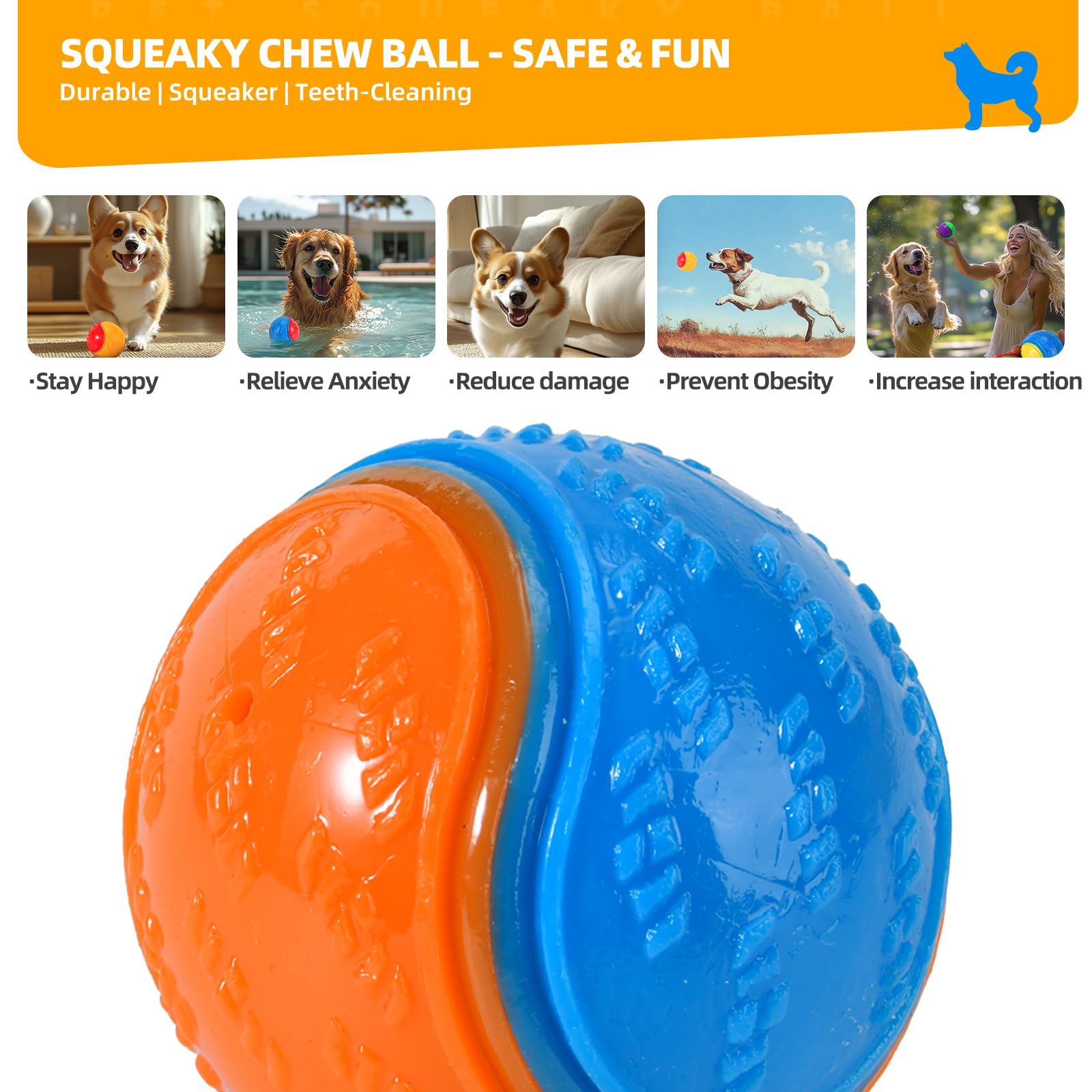 LIVORRA 10PCS Dog Balls, Squeaky Rubber Balls for Pets Interactive Dog Ball for Pet Teeth Cleaning Puppy Chew Toys - Image 4
