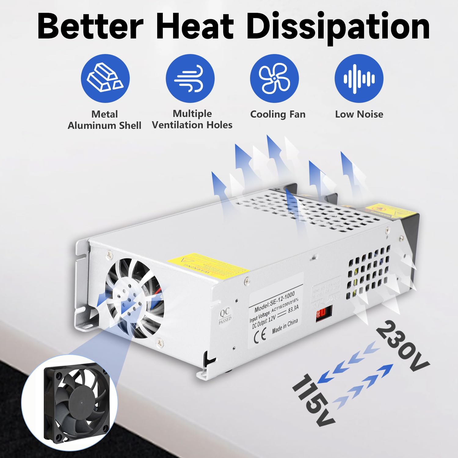 DC 12V 83.3A 1000W Alimentation Transformateur 220V CA à CC 12V Alimentation 83.3A 1000W Adaptateur Convertisseur 12V pour Driver LED Caméra Sécurité Moteur Pompe Équipements Industriels