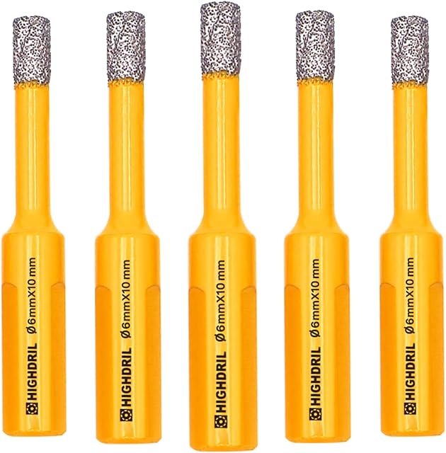 HIGHDRIL 5Pcs Diamond Core Drill Bit,Diameter 6mm Vacuum Brazed Hole Saw for Concrete Granite Marble Glass Porcelain Tile Masonry Brick,Triangle Shanks