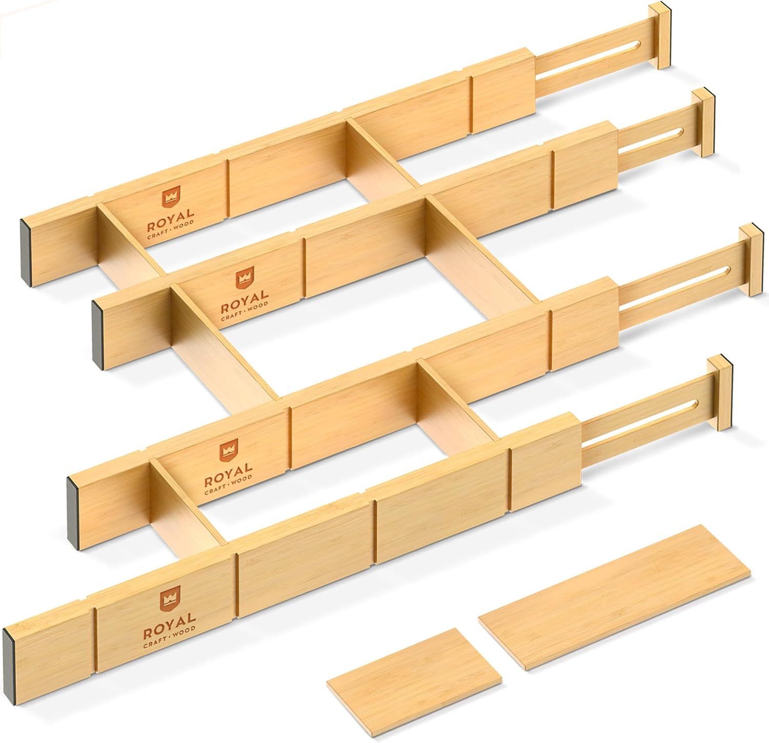ROYAL CRAFT WOOD Drawer Divider and Organizer - Adjustable Bamboo Drawer Dividers Organizers - 4-Pack Expandable Drawer Organization Separators for Kitchen, Bedroom (17