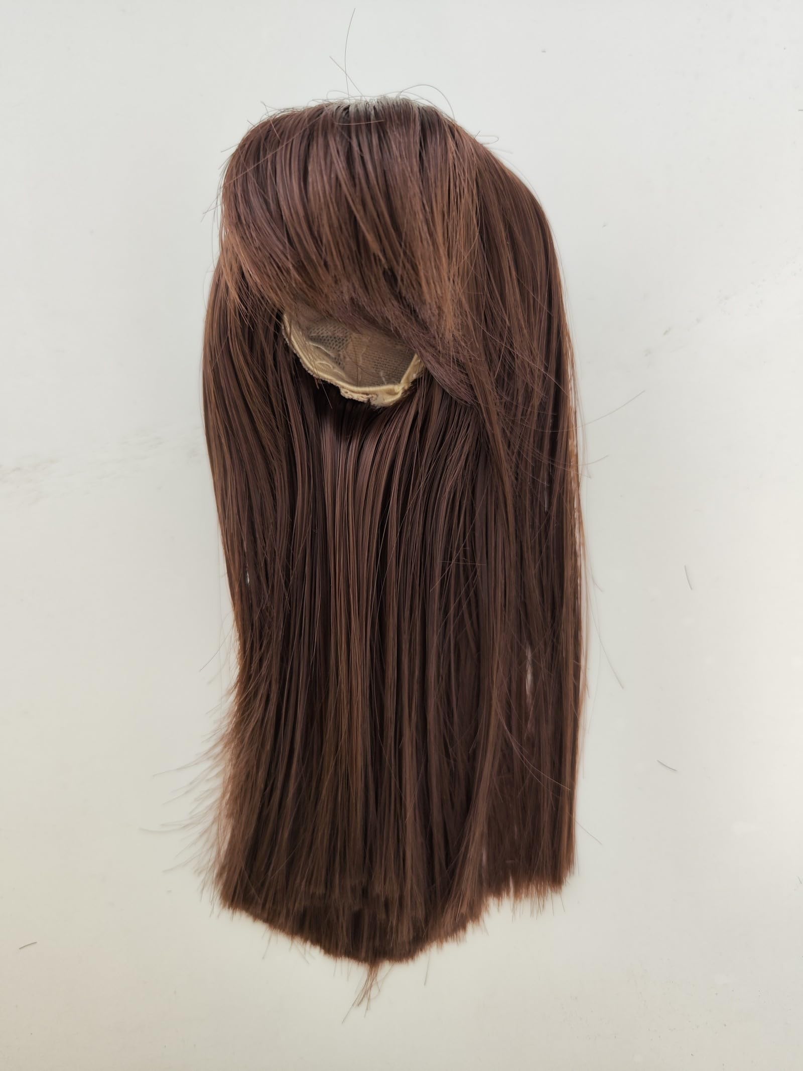 1/8 bjd sd Wig Head Circumference 5.5-6inch(14-15cm) high Temperature Fiber Diagonal Bangs Long Straight Coffee Hair