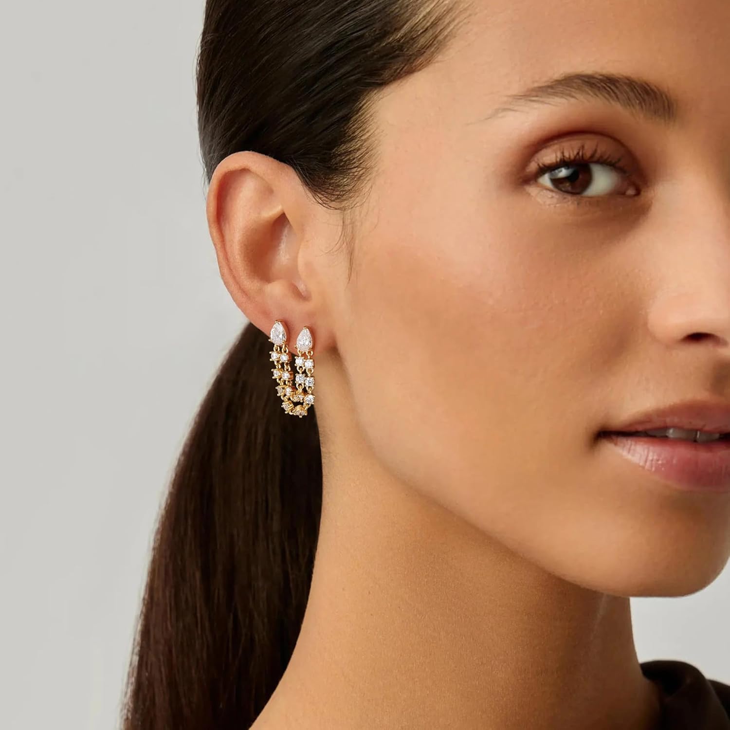 Gold Chain Earrings for Women Trendy 14K Gold Plated Dangle Drop Studs Earrings Set - Image 2