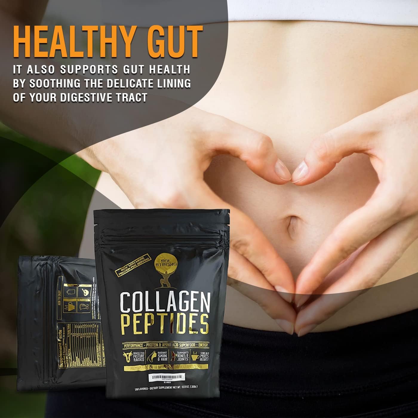 SOL STRONG Collagen Peptides Protein Powder Collagen Powder Pasture-Raised, Non-GMO & Grass-Fed Hydrolyzed Collagen Peptides, Gluten-Free Certified Paleo & Keto Friendly