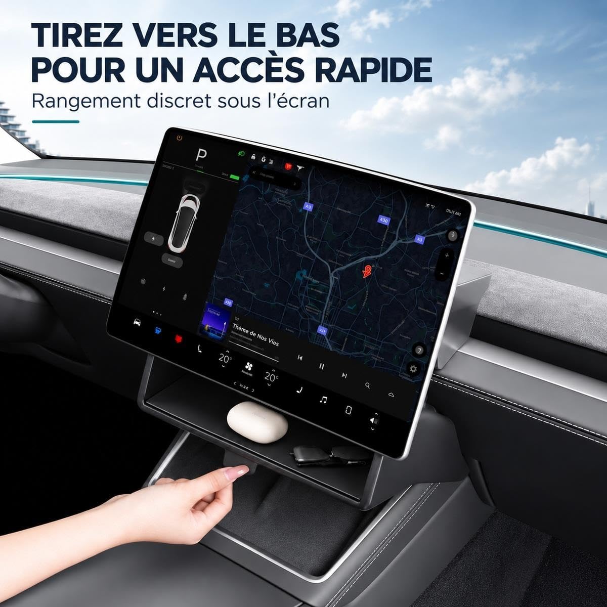 Organisateur de stockage d'écran caché pour Tesla pour modèle 3/Y Highland