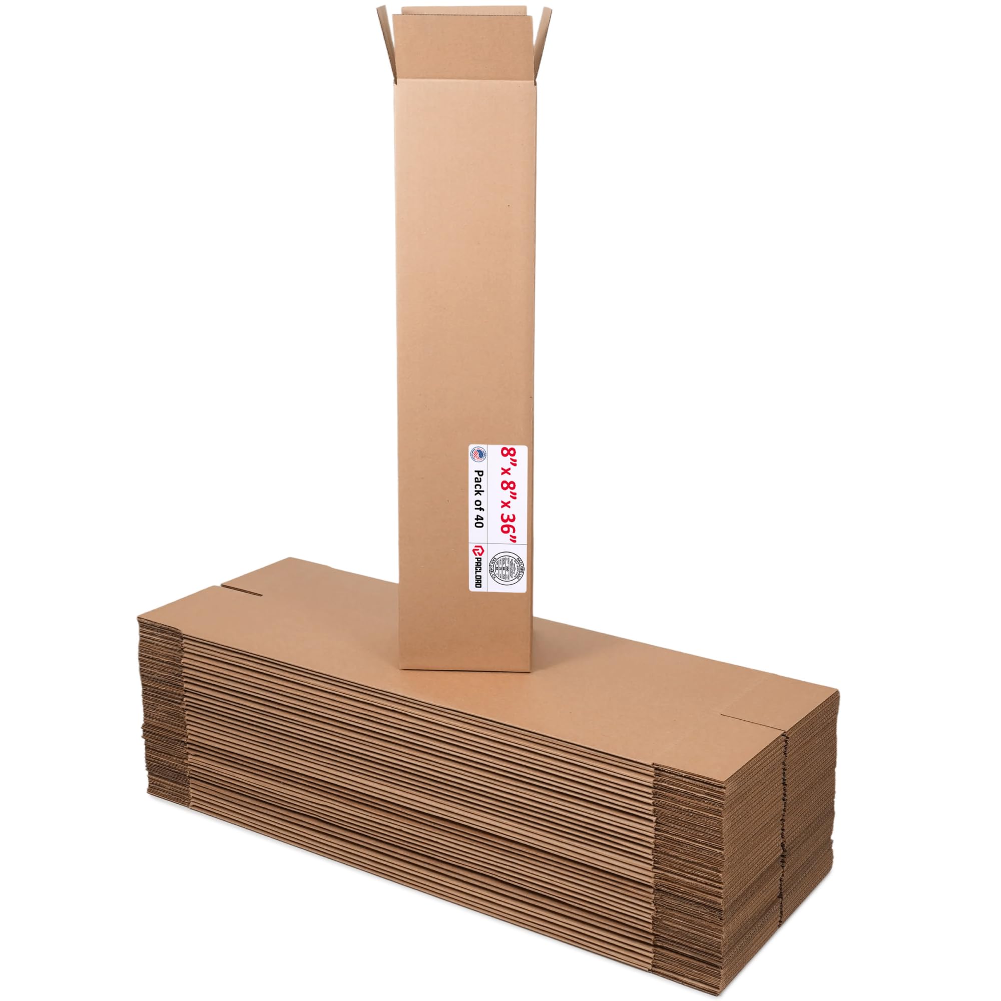 Tall Cardboard Boxes 8"L x 8"W x 36"H (Pack of 40) - USA-Made Packing Boxes for Moving, Shipping, or Storage - USPS, UPS, FedEx Approved - Professional Packing Supplies for Moving | USA-Made Packing Boxes for Moving, Shipping, or Storage - USPS, UPS, FedEx Approved - Professional Packing Supplies