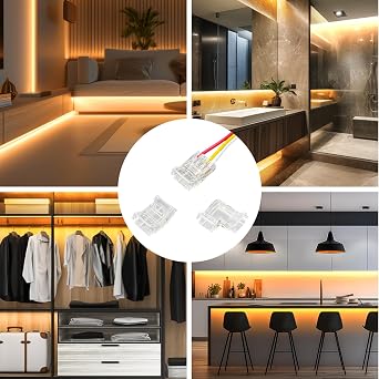 COB LED Strip Connector Set for 10MM Width COB Strip 3Pin and 4Pin, 4PCS Transparent Gapless Center Connectors, 8PCS L-Shape, and 4PCS Dual-End Extension Wires 13CM