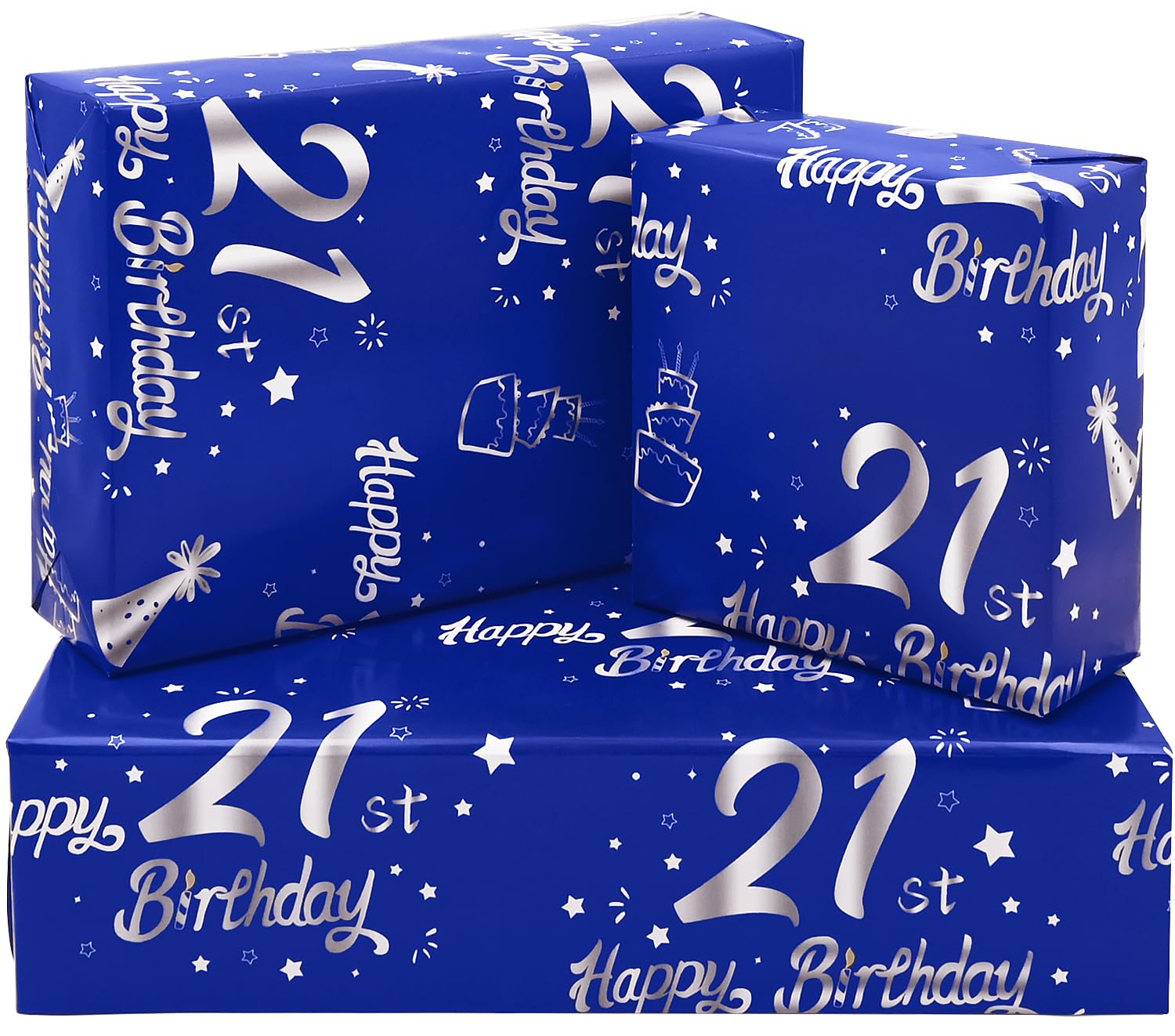 21st Birthday Wrapping Paper,5Pcs 50 * 70cm Blue Silver Wrapping Paper for Boy Girls Birthday Decorations โ image 1