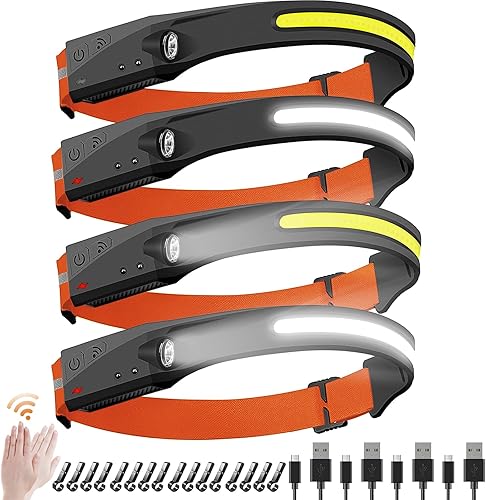 JIMEJV Faros delanteros recargables, 5 modos de luz, foco de haz ancho de 230 con sensor de movimiento, faro LED ligero impermeable con clips para