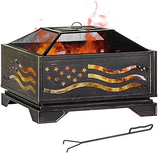 32Inch Square-Shaped Fire Pit,Outdoor Fire Pits with Spark Screen&Poker,...