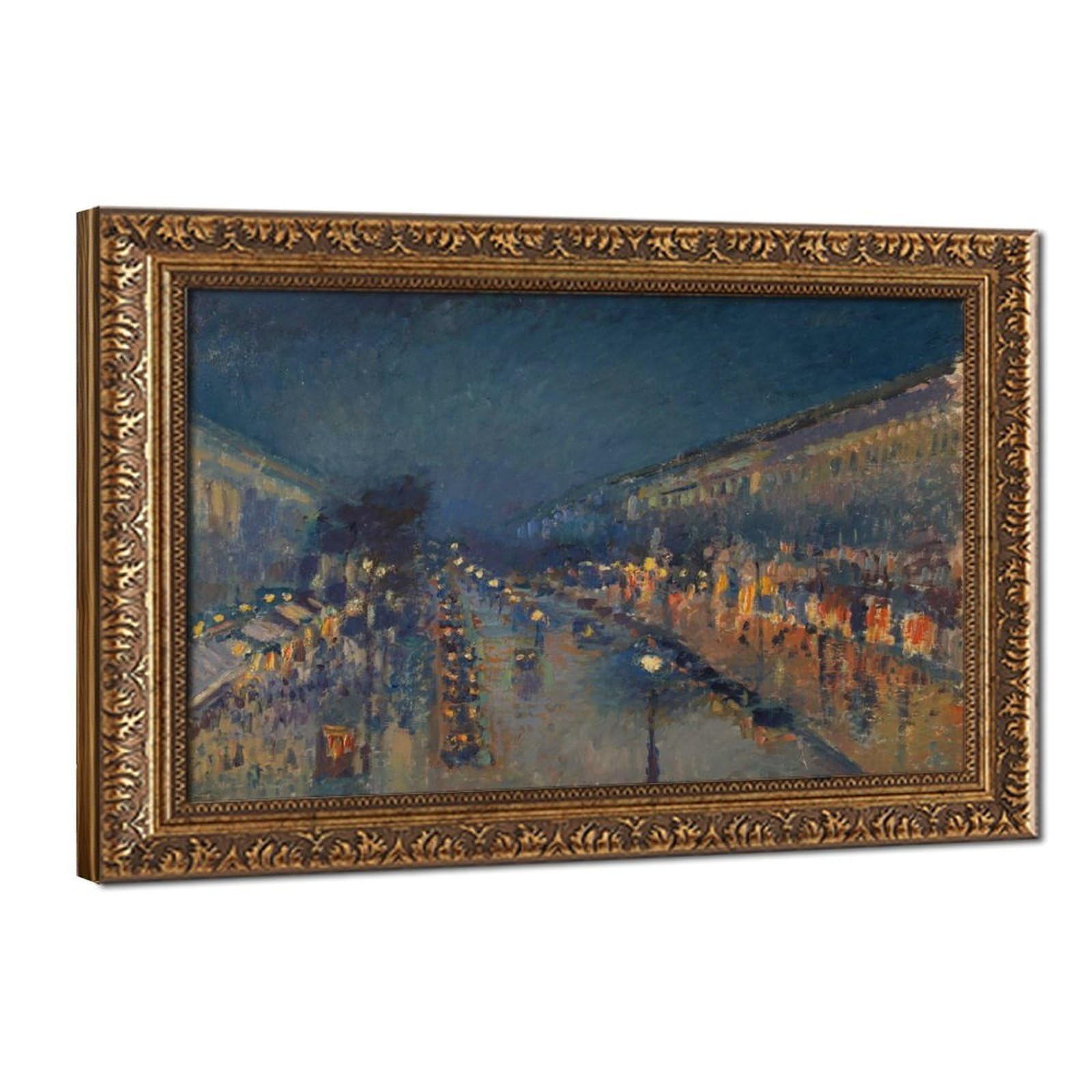 WCYB Camille Pissarro The Boulevard Montmartre at Night Posters Prints Canvas Deco Paintings Wall Art Hangable Frame 24" L X 36" W