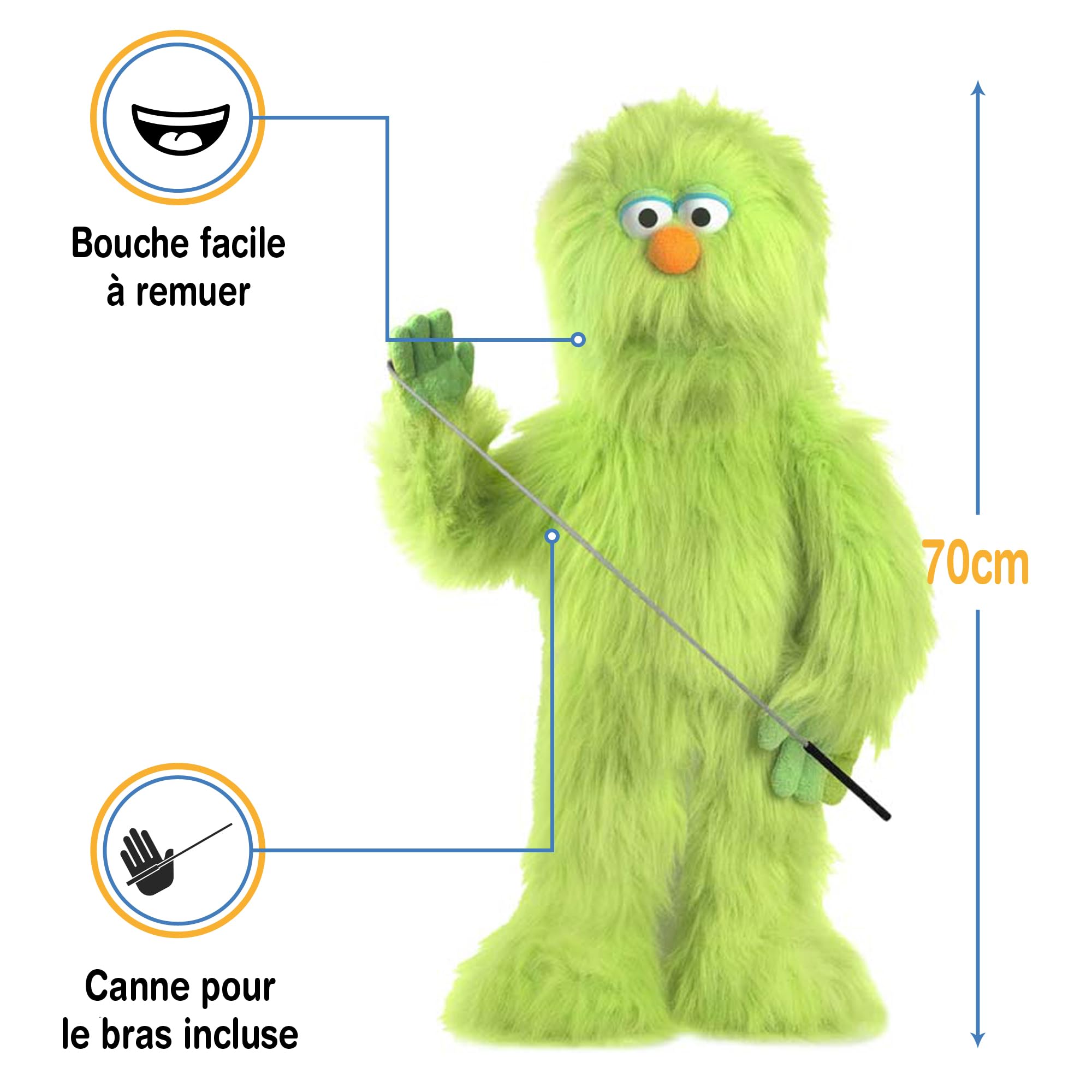 Marionnette monstre verte de style ventriloque, 70 cm